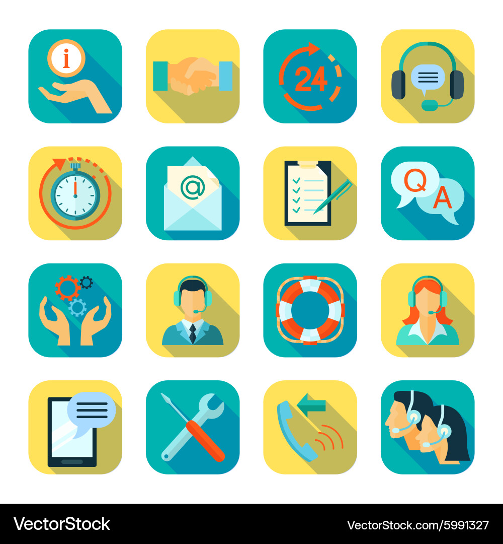 Flat style color icons set of technical support vector image