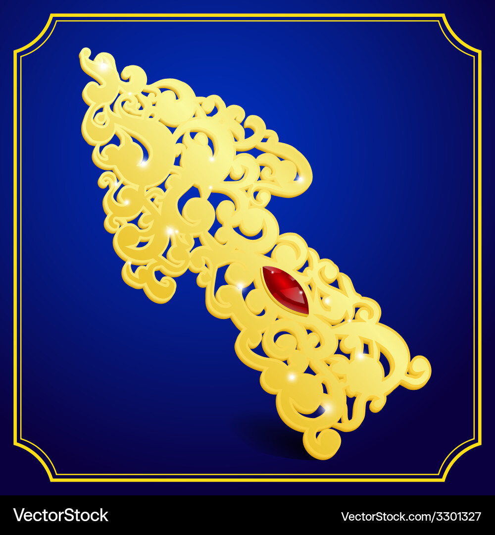 Gold shiny arrow with red ruby vector image