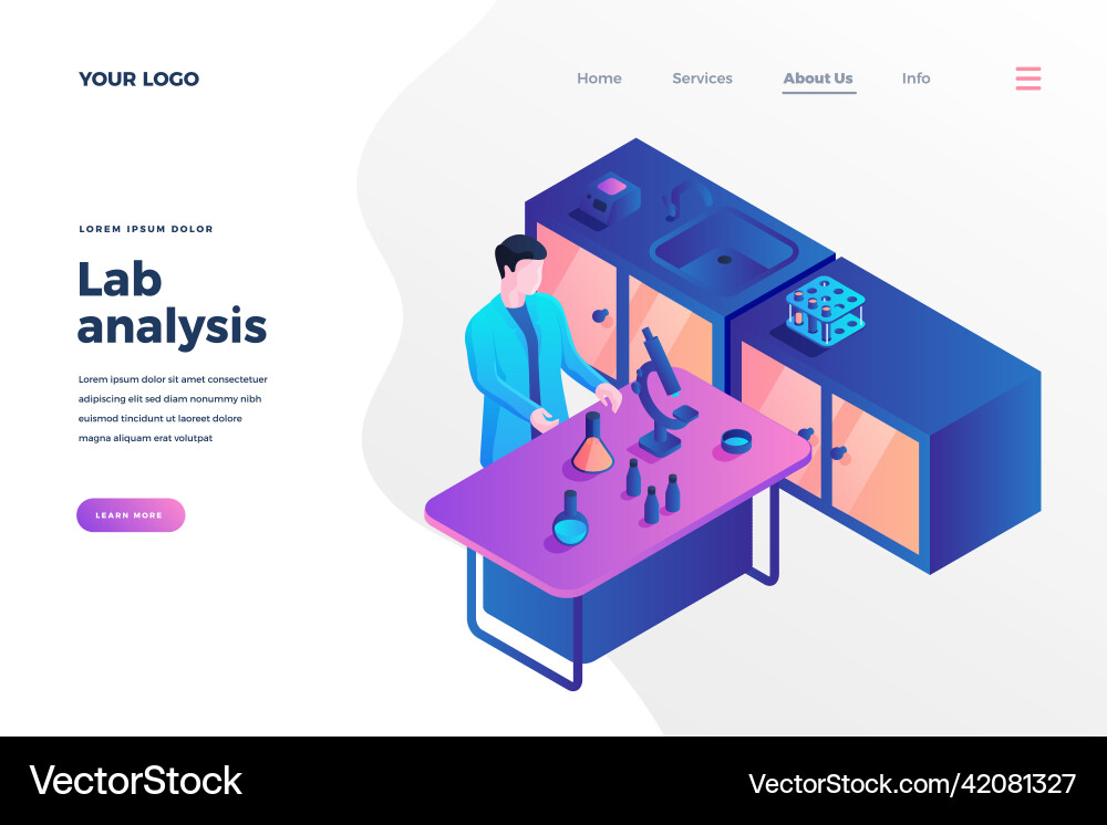 Lab analysis isometric landing page template Lab analysis isometric landing page template vector image