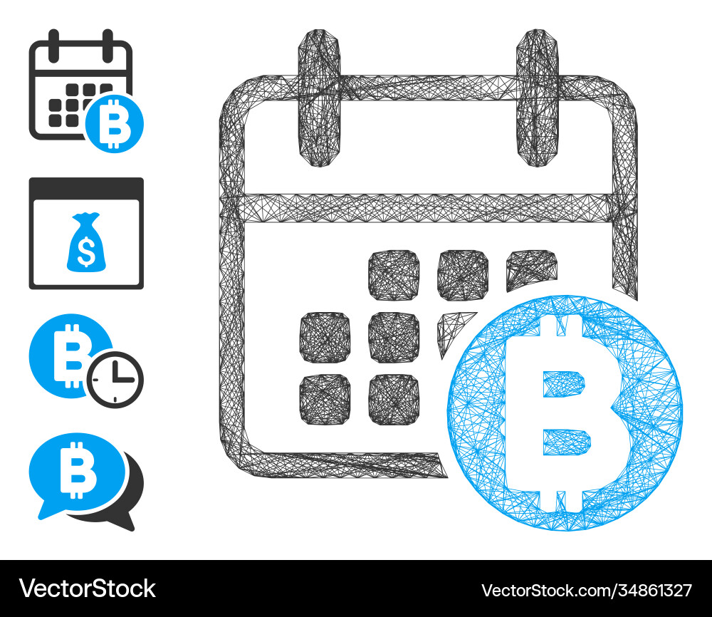 Linear bitcoin calendar mesh Vector Image