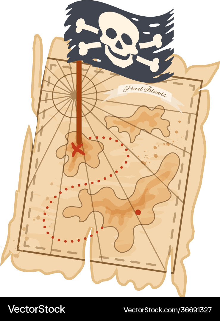 Pirate treasure map with coordinates flag Vector Image