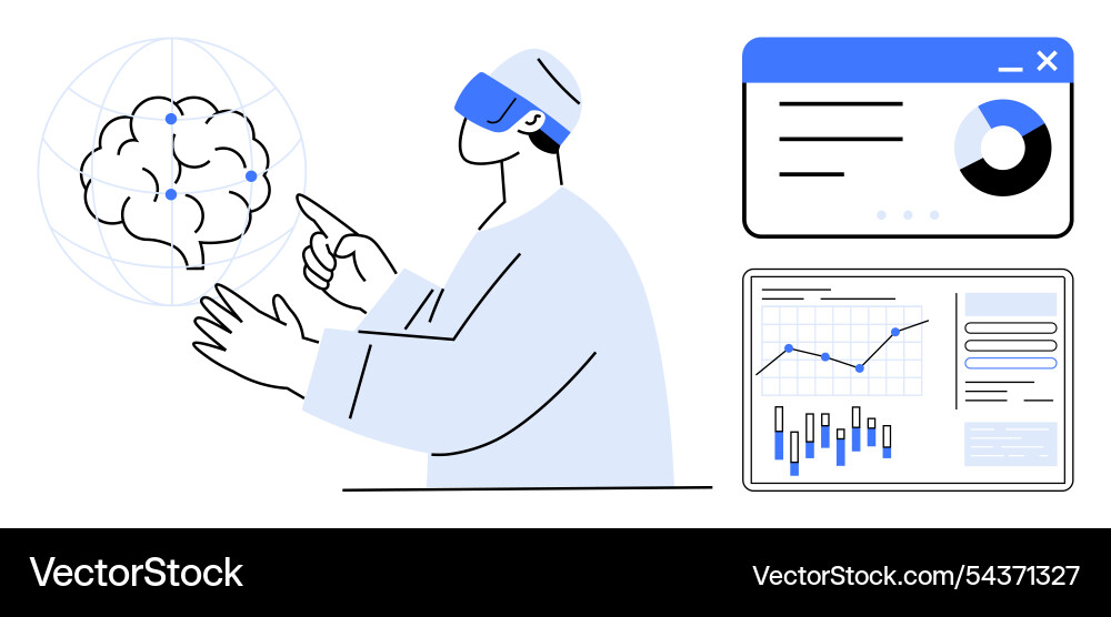 Scientist using virtual reality to analyze brain vector image