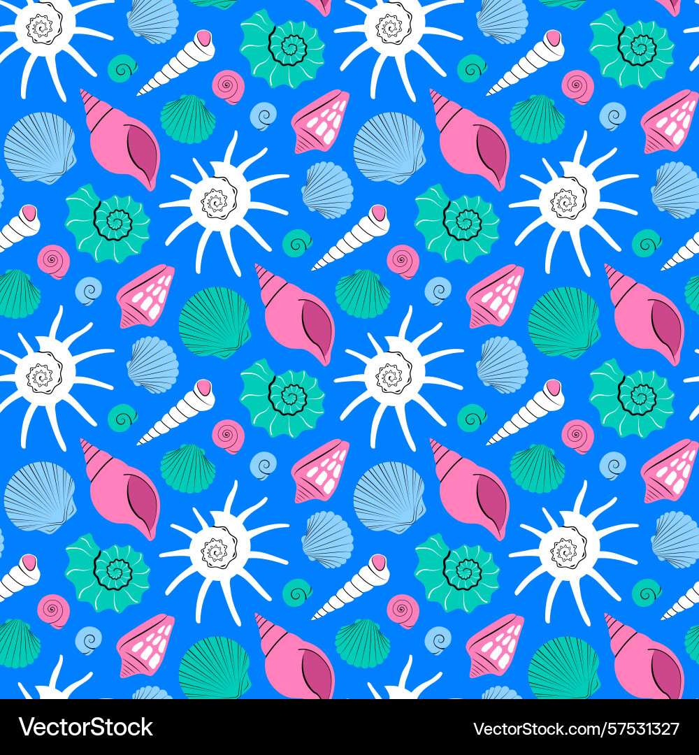 Seamless pattern with bright colorful seashells Vector Image