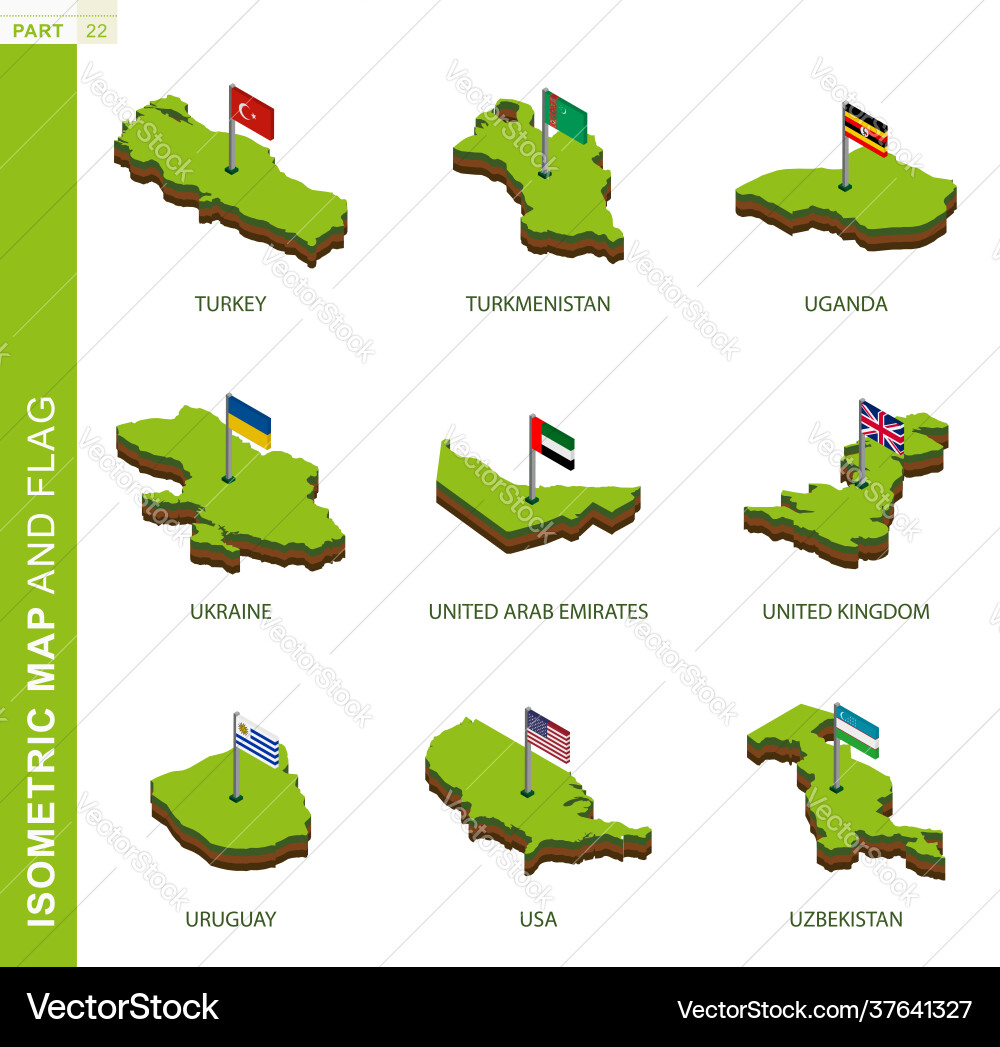 Set 9 isometric map and flag 3d shape Set 9 isometric map and flag 3d shape vector image