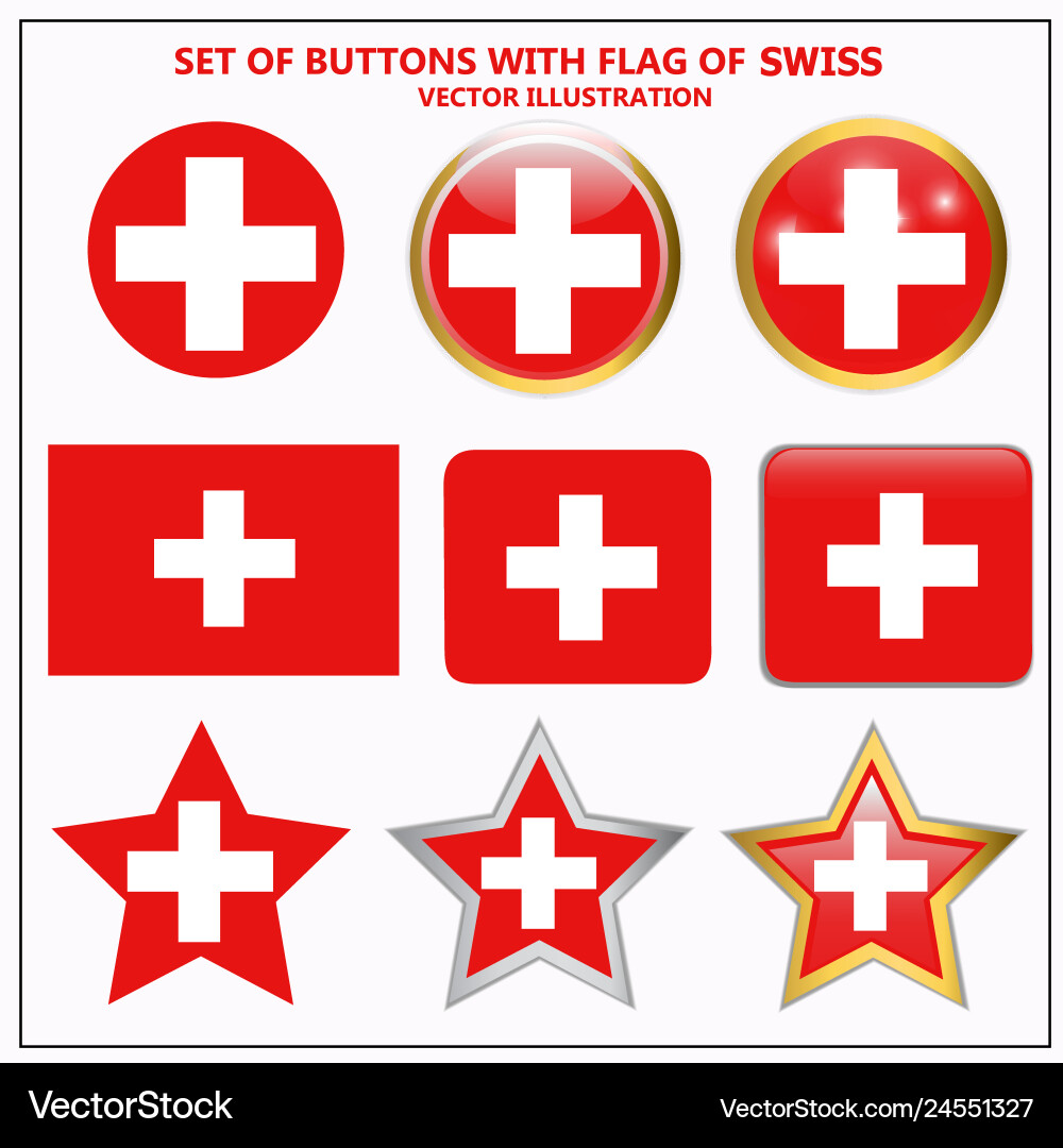Set of buttons with flag swiss Set of buttons with flag swiss Vector Image