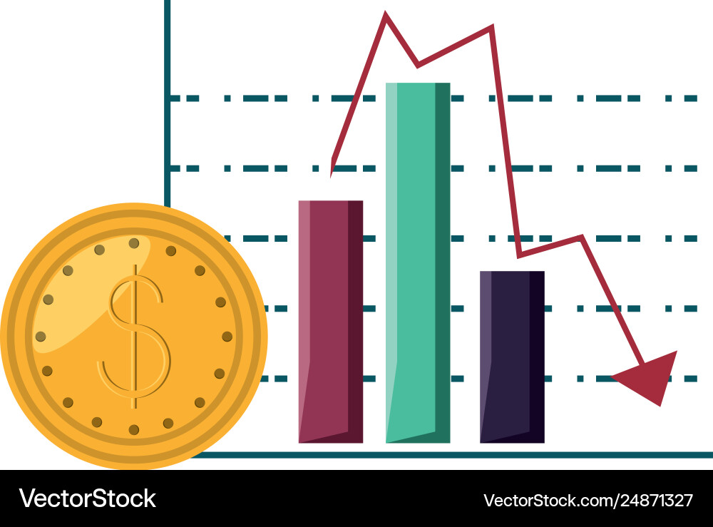 Statistical graphics in bars with arrow down vector image