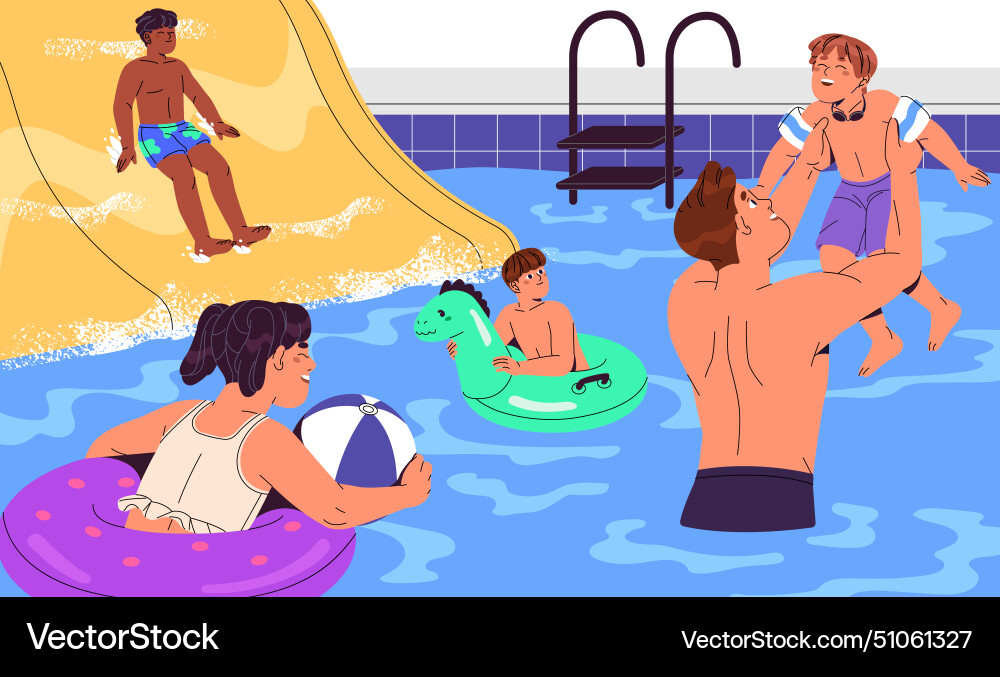 Vater und Kinder haben Spaß im Wasser Sommer glücklich Vater und Kinder haben Spaß im Wasser Sommer glücklich vektorbild