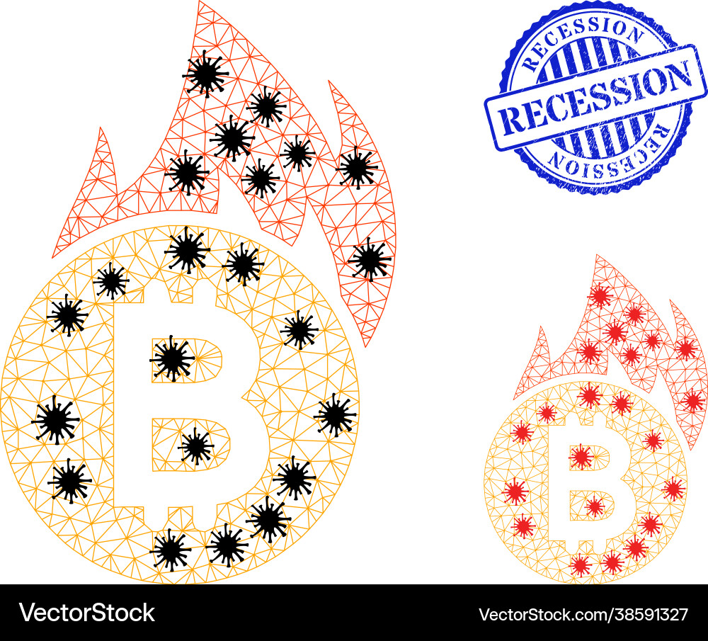 Wire frame mesh burn bitcoin icons with flu nodes Wire frame mesh burn bitcoin icons with flu nodes Vector Image