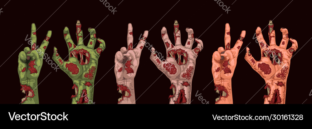 Different colors zombie hands vector image