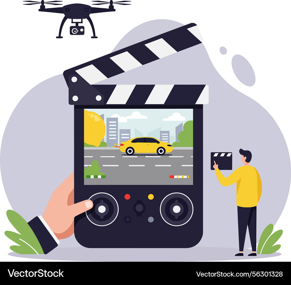 Drone controller with camera screen showing vector image