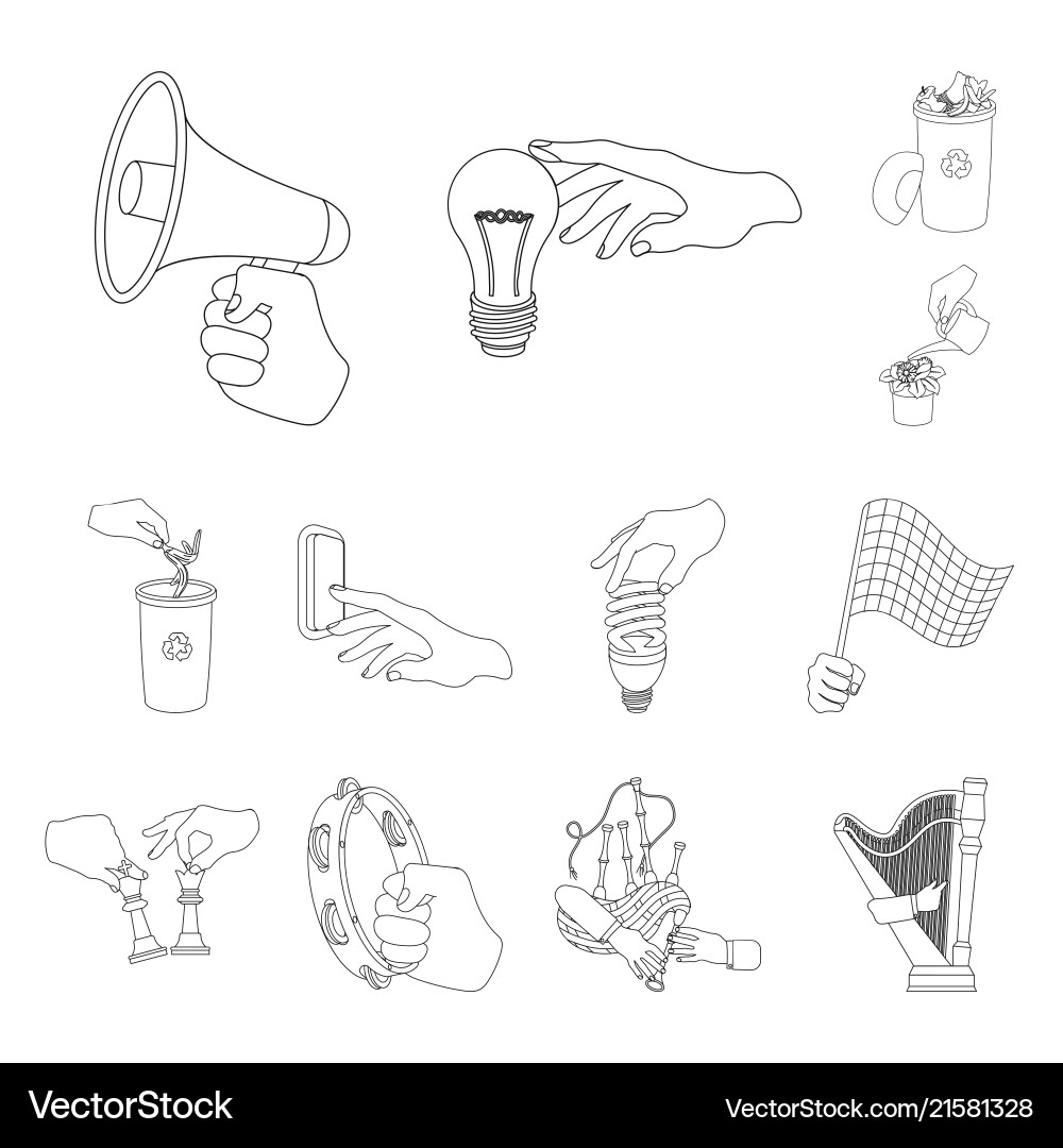 Manipulation by hands outline icons in set Vector Image