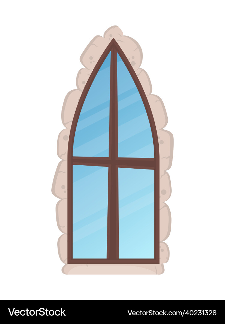 Old windows with stone cladding cartoon style vector image