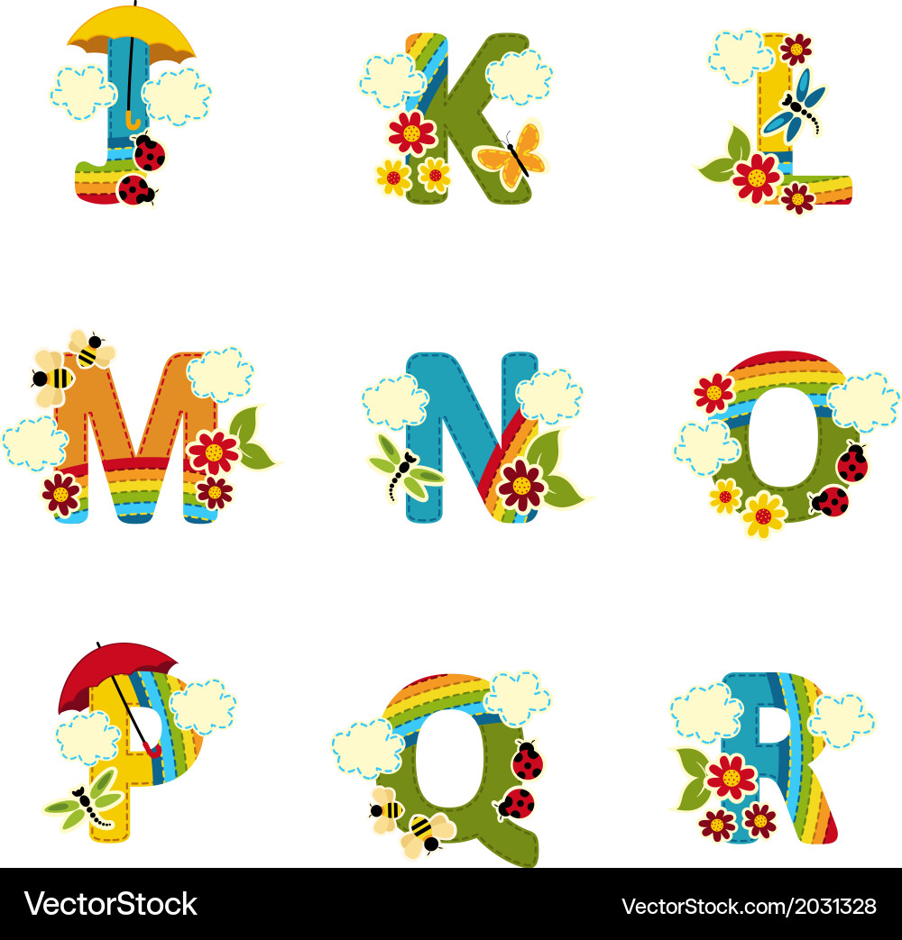 Rainbow Alphabet J-R Vector Image