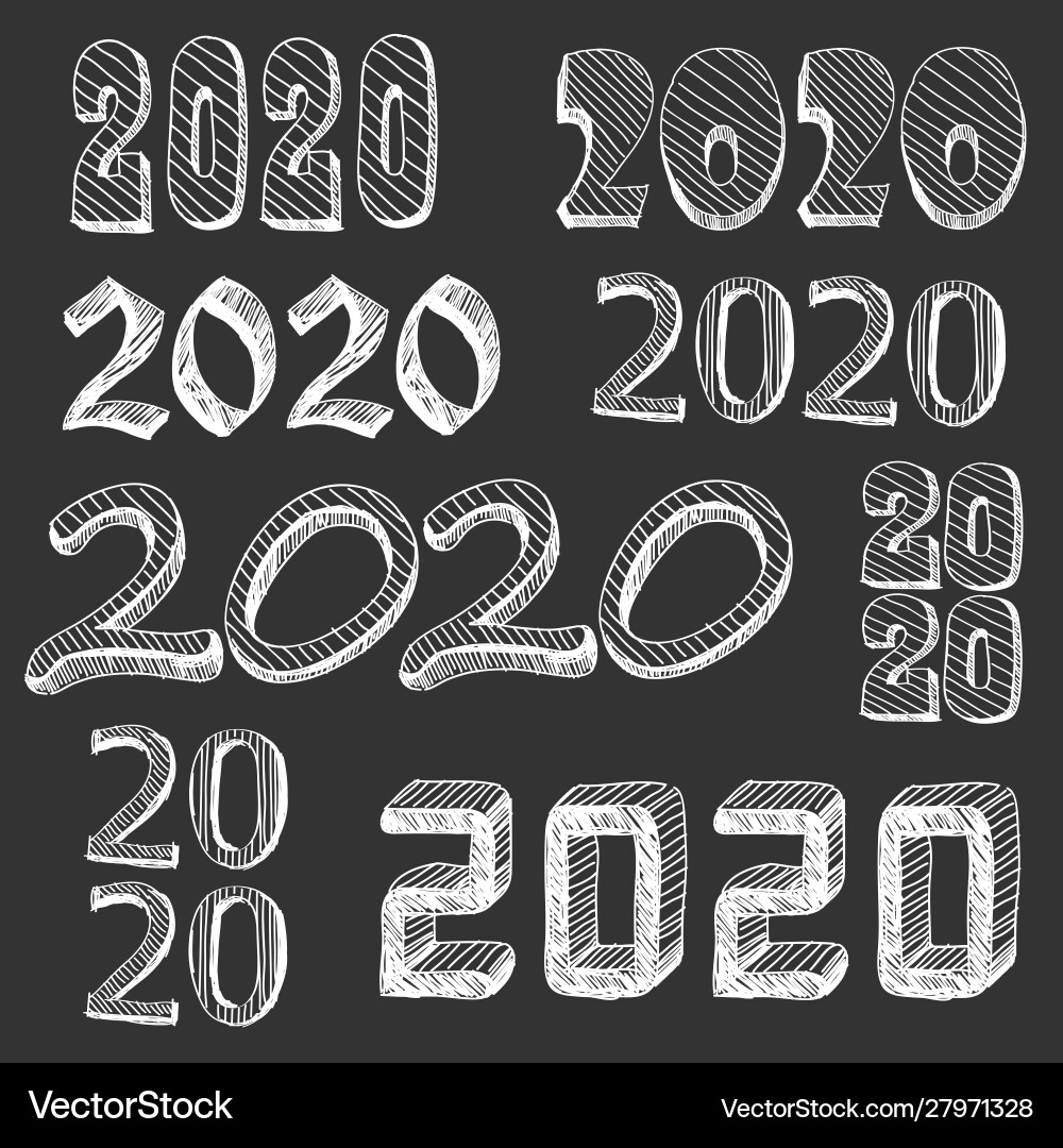 Set numbers 2020 hand drawn comic book Set numbers 2020 hand drawn comic book vector image