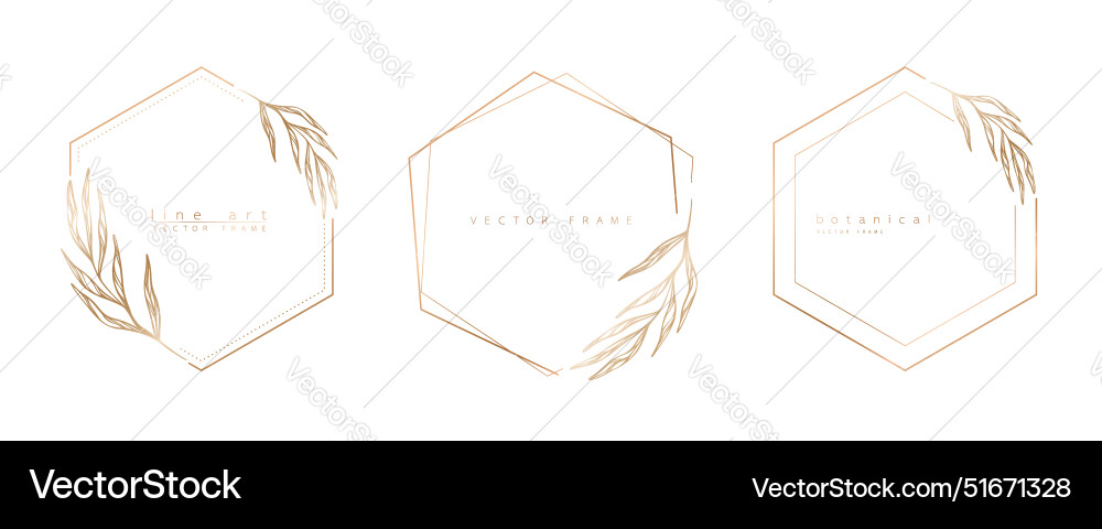 Set of hexagon frame templates in minimal linear Set of hexagon frame templates in minimal linear Vector Image