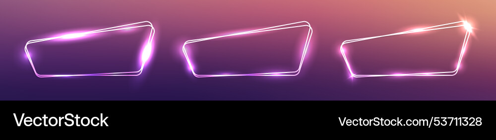 Set of neon double frames with shining effects Set of neon double frames with shining effects vector image