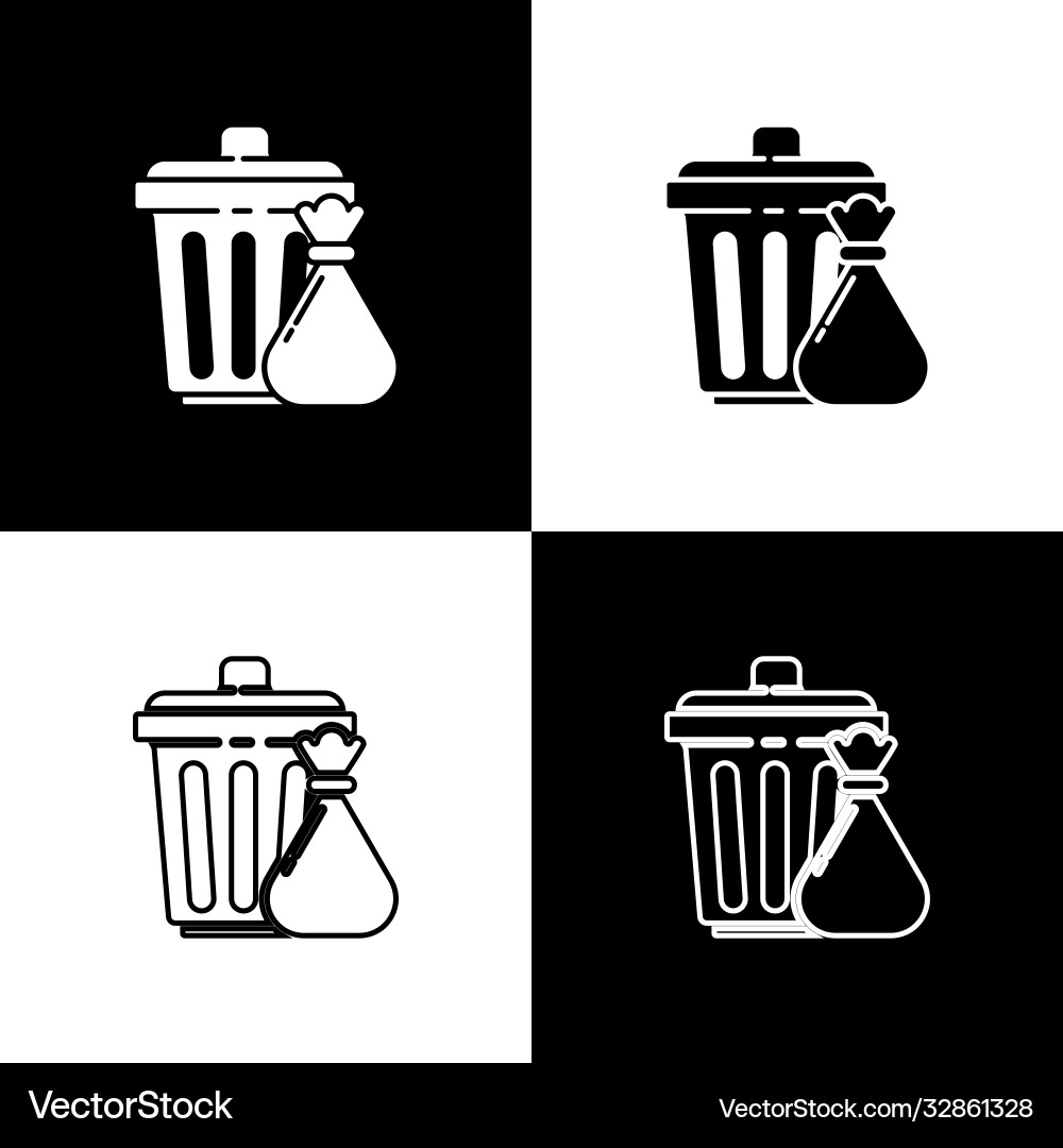 Set trash can and garbage bag icon isolated Set trash can and garbage bag icon isolated Vector Image
