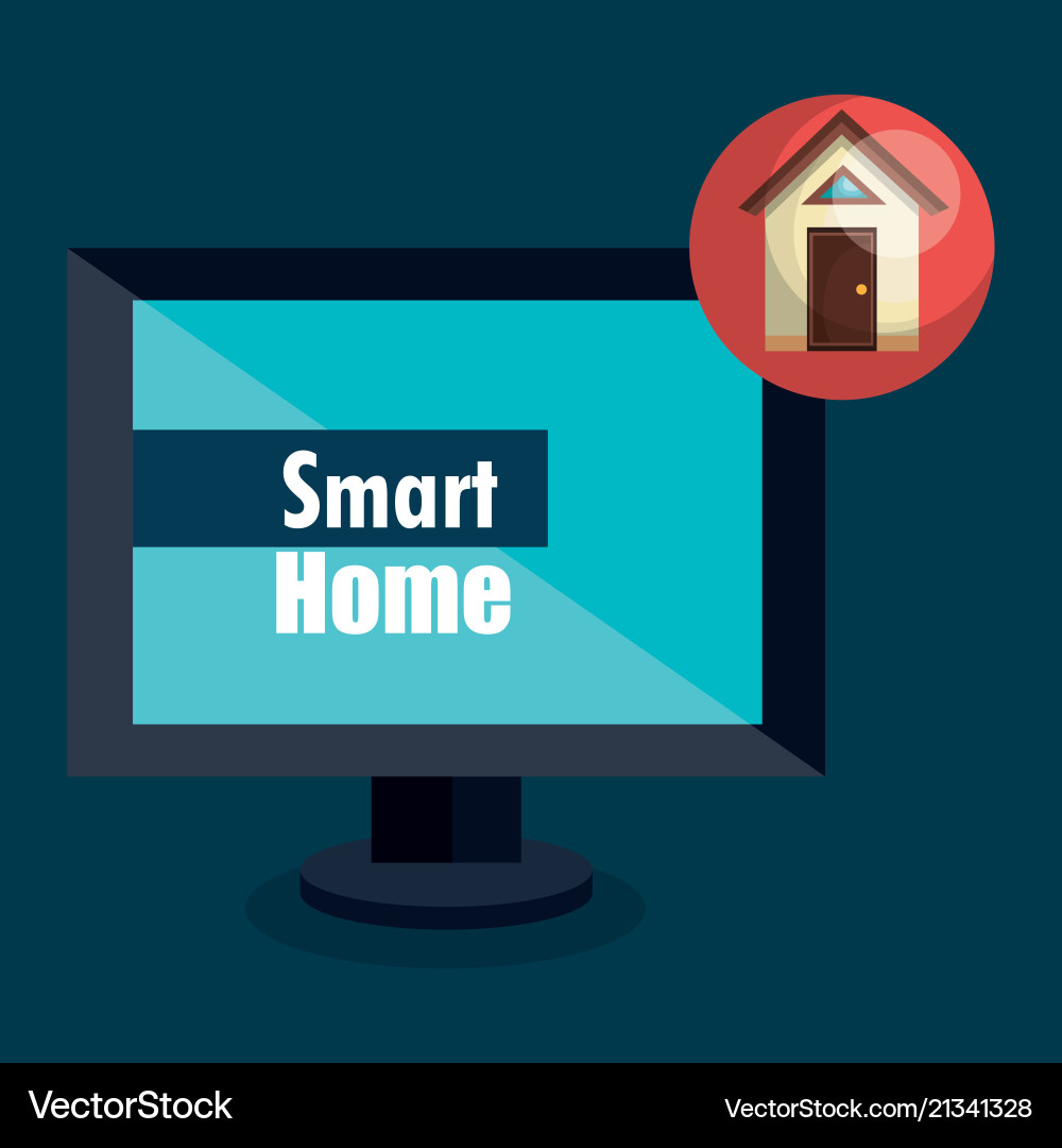 Smart home with computer display Smart home with computer display vector image