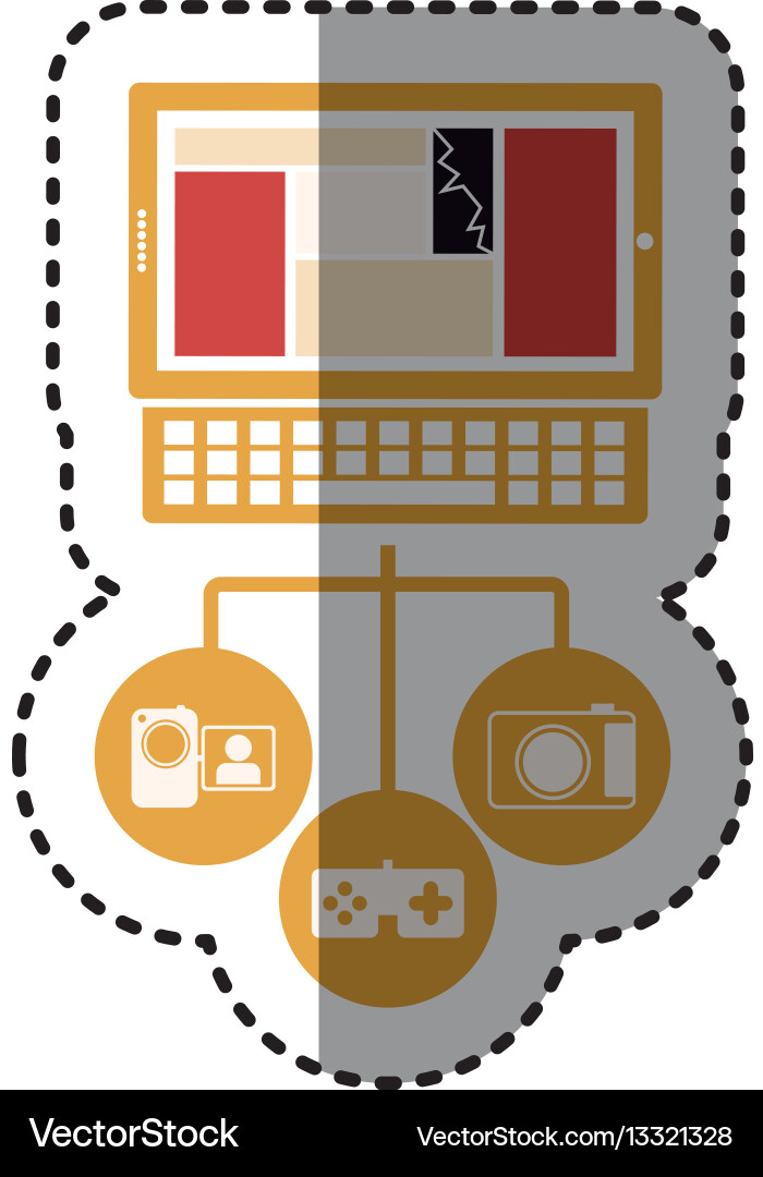 Sticker tech laptop computer database server icon vector image