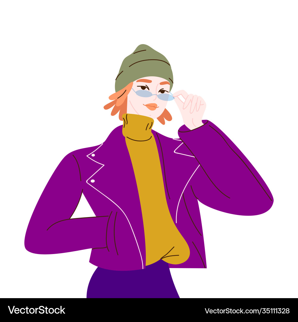 Stylish girl in a trendy hat and leather jacket Stylish girl in a trendy hat and leather jacket vector image