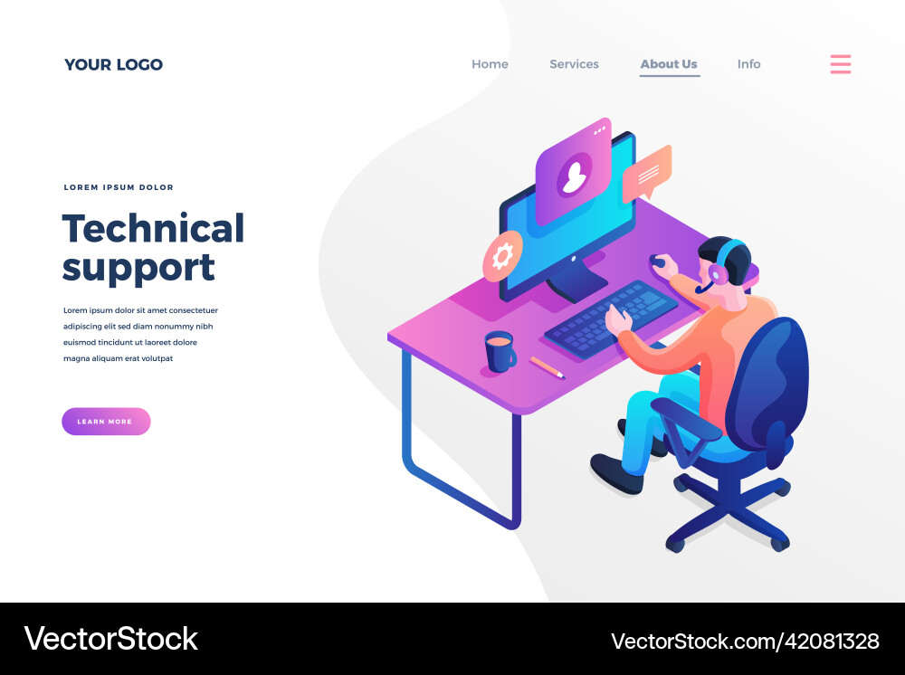 Technical support isometric landing page template Technical support isometric landing page template vector image