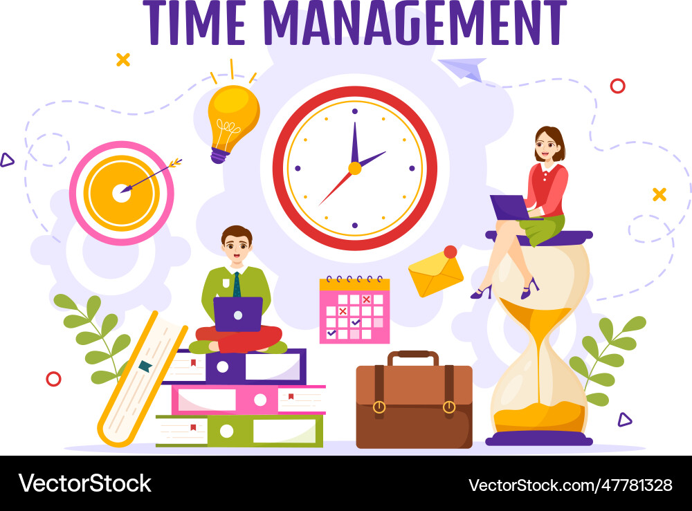 Time management with clock controls and tasks Vector Image