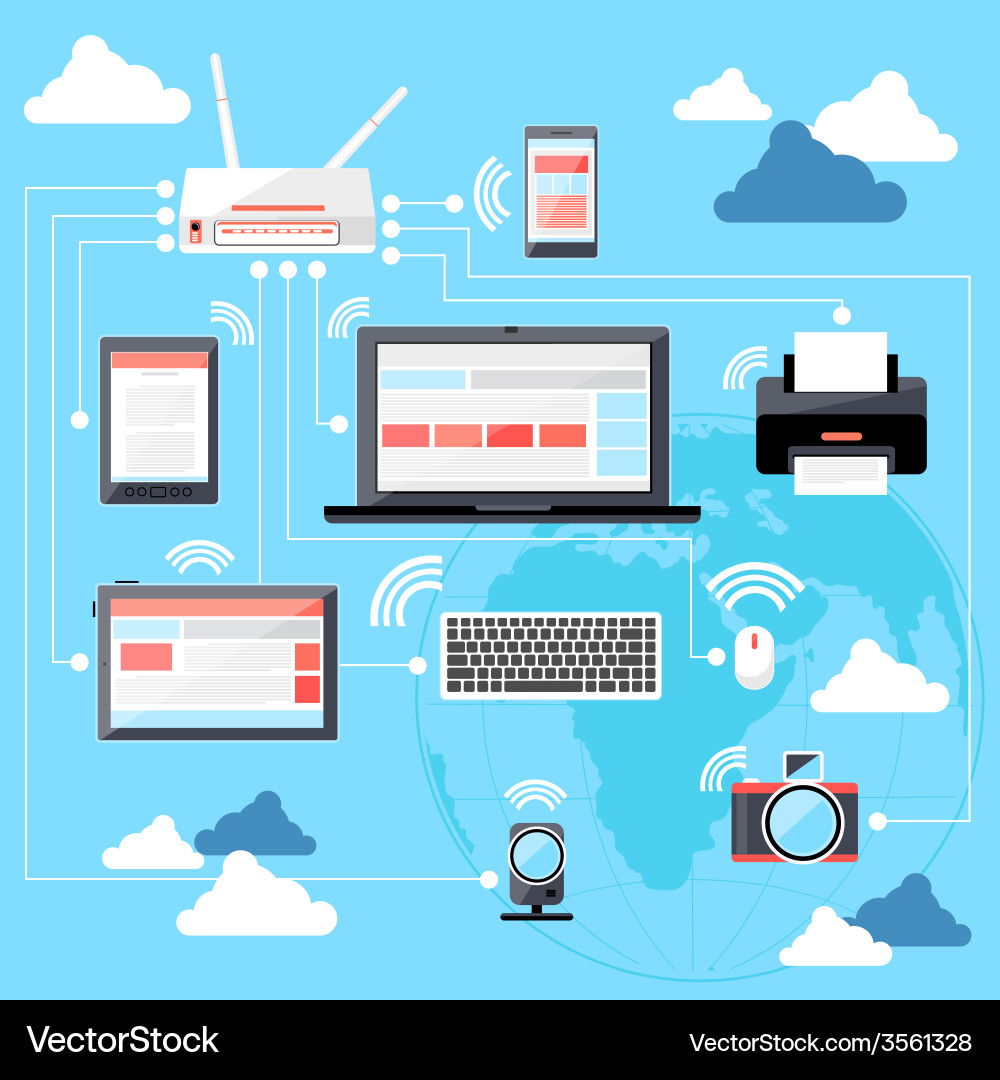 Wifi workstation with globe and router concept vector image