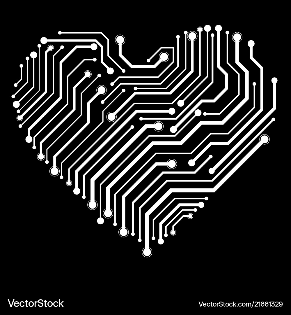 Abstract neon circuit board in shape heart Vector Image