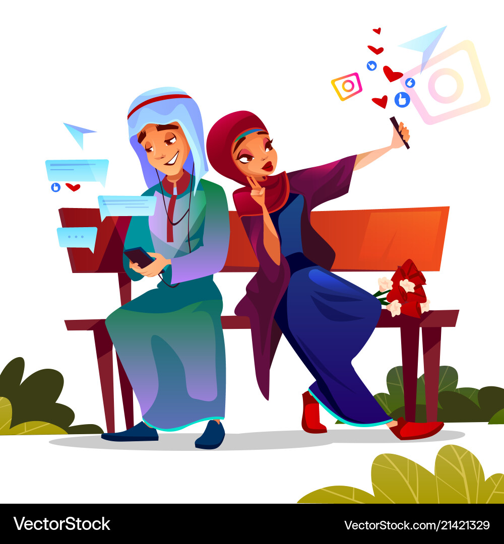 Arabisches Paar mit Smartphones Arabisches Paar mit Smartphones vektorbild