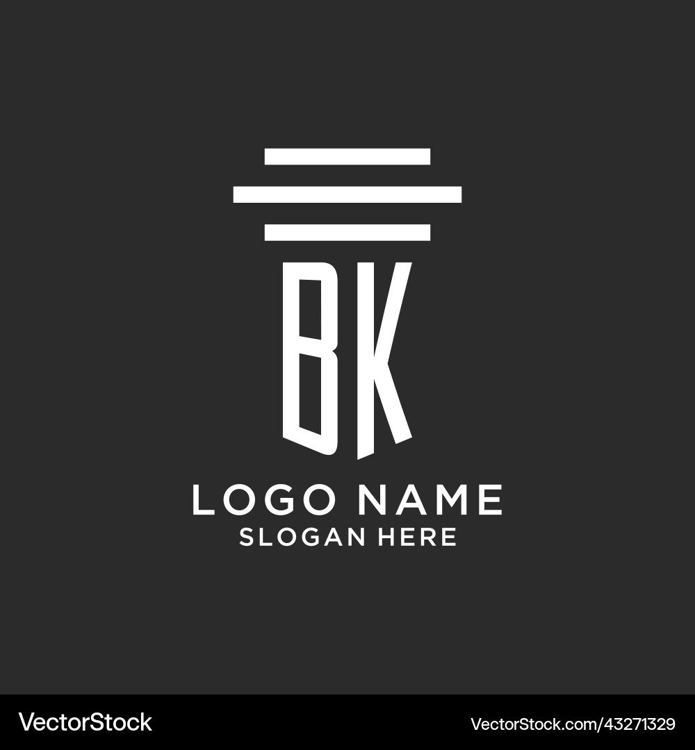 Bk initials with simple pillar logo design Bk initials with simple pillar logo design Vector Image