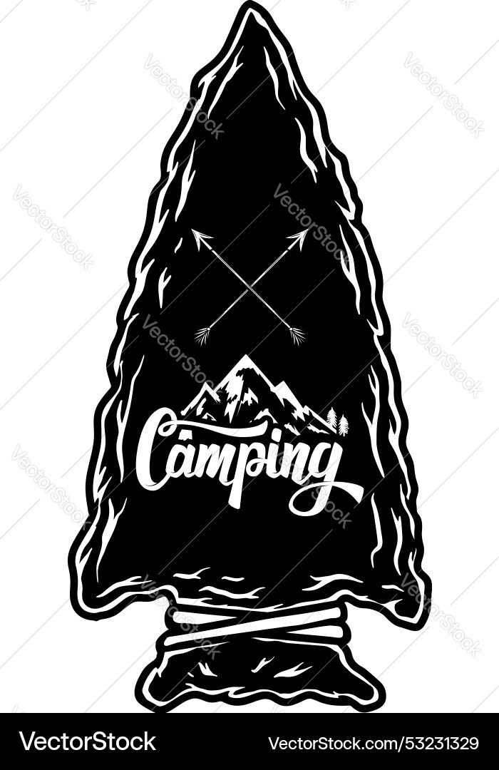 Camping emblem in arrowhead shape design element Camping emblem in arrowhead shape design element vector image
