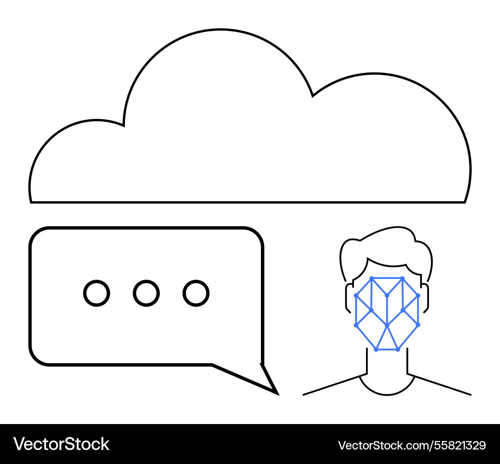Cloud data ai face recognition and speech bubble Cloud data ai face recognition and speech bubble Vector Image