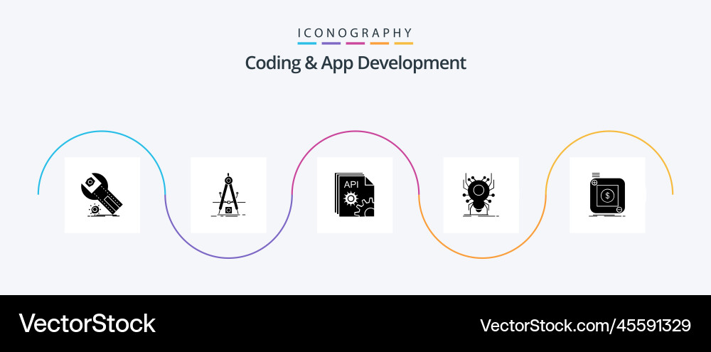 Coding and app development glyph 5 icon pack vector image