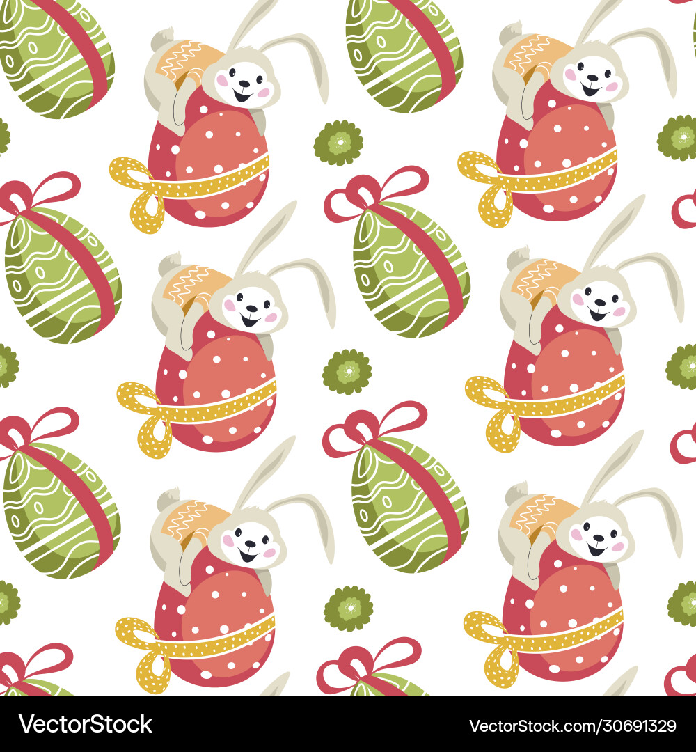 Easter bunny sitting on decorative egg seamless Easter bunny sitting on decorative egg seamless vector image