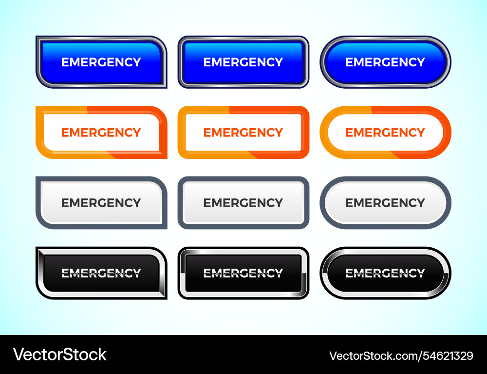 Emergency button set of different shapes Emergency button set of different shapes Vector Image