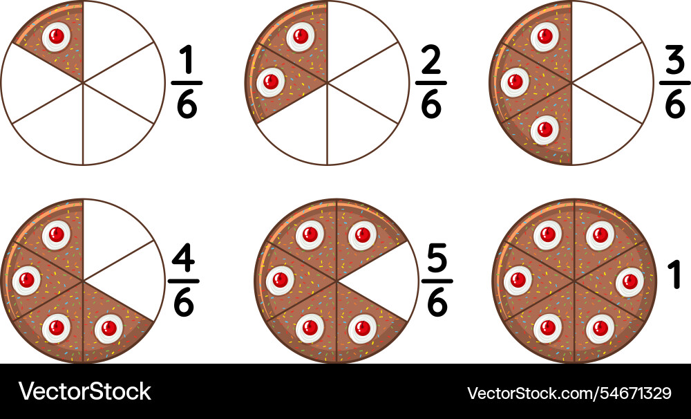 Fractions using pizza slice examples Vector Image