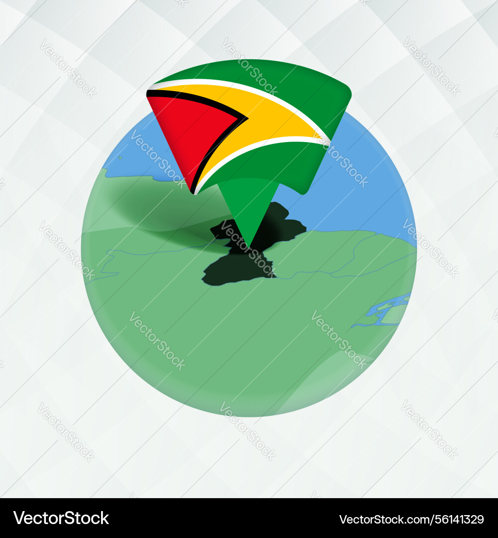 Guyana map highlighted with flag marker vector image