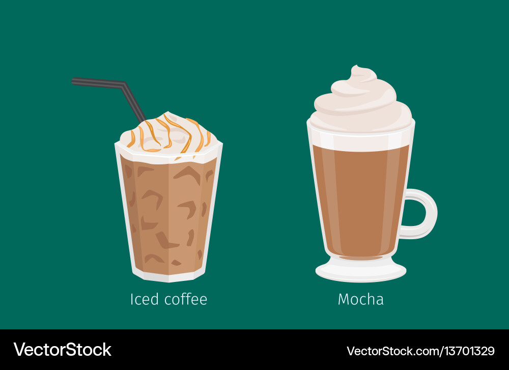 Mocha and iced coffee drinks cartoon Mocha and iced coffee drinks cartoon vector image