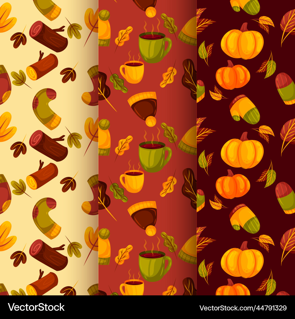 Pack flat autumn patterns design Royalty Free Vector Image