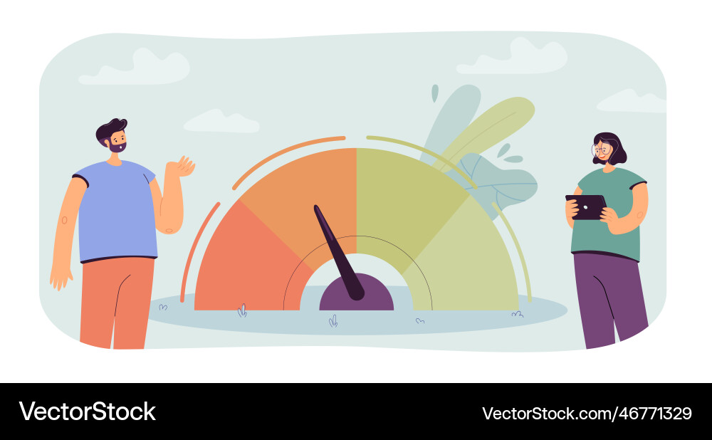 People using level meter with arrow to measure People using level meter with arrow to measure Vector Image
