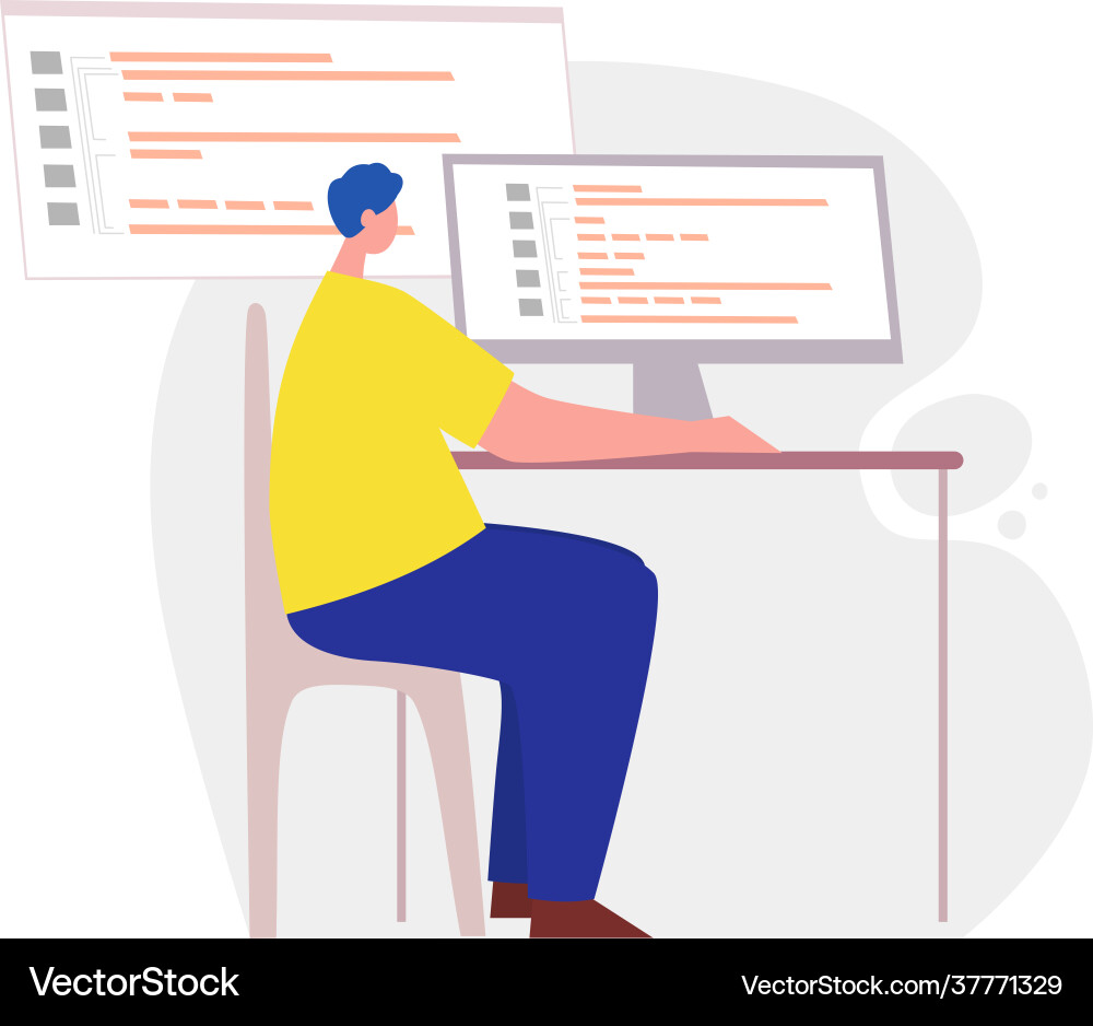 Programmer working on web development computer Programmer working on web development computer vector image