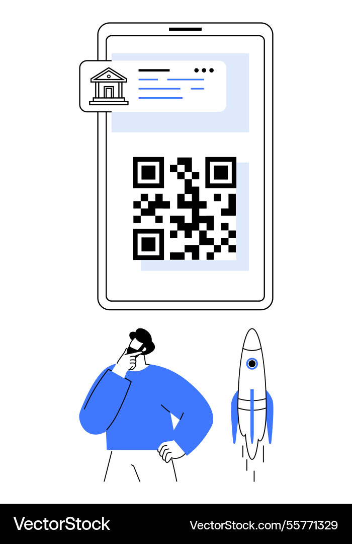 Qr code on smartphone screen with bank popup Qr code on smartphone screen with bank popup vector image