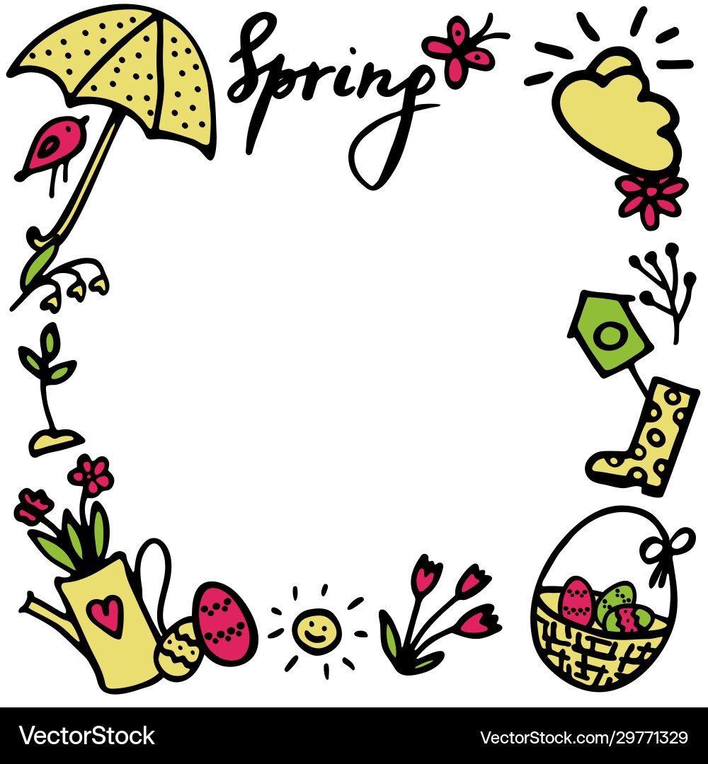 Springtime doodles frame design elements set vector image