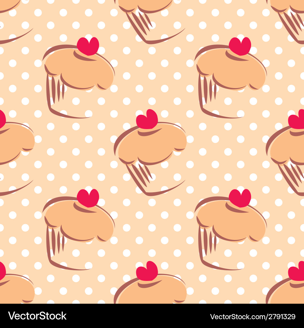 Tile pattern with cupcakes and polka dots Vector Image