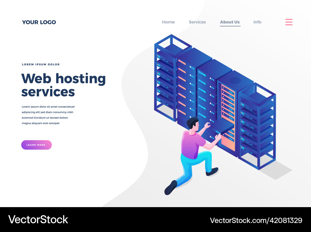 Web hosting services isometric landing page Vector Image