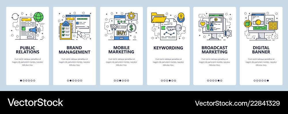 Web site linear art onboarding screens Web site linear art onboarding screens vector image