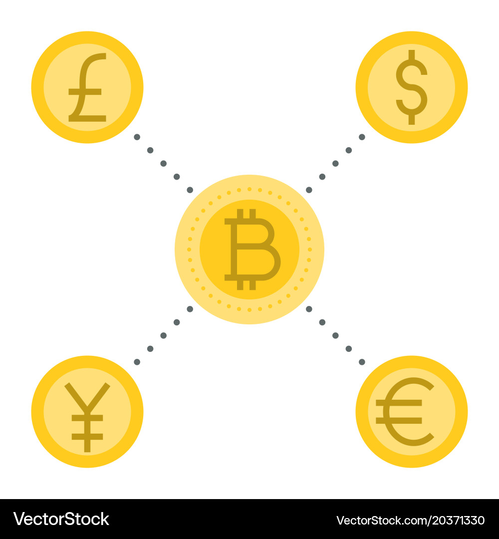 Bitcoin with another currency flat design Vector Image