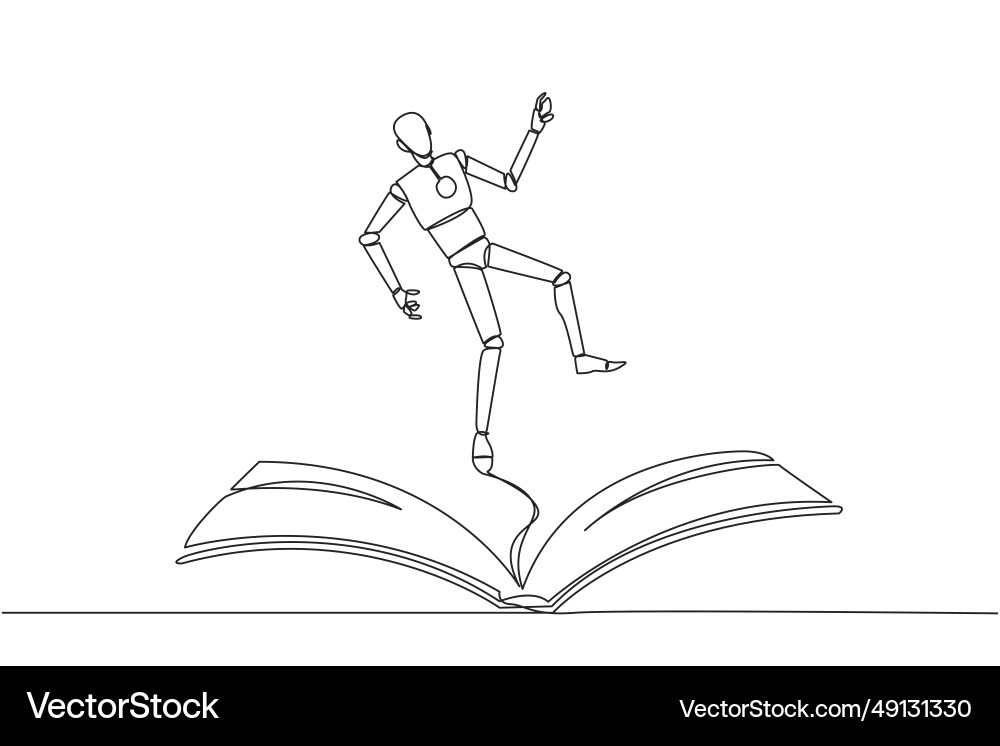 Continuous one line drawing robot hovering over Continuous one line drawing robot hovering over Vector Image