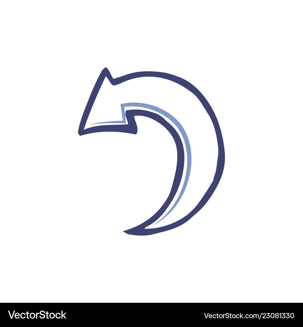 Curved rounded arrow turning left down icon Curved rounded arrow turning left down icon vector image