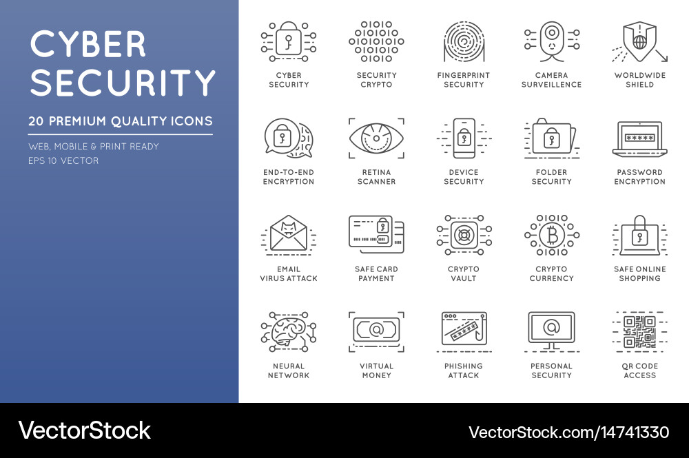 Cyber security thin line icons set computer Vector Image